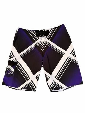 Tony Hawk Men's 36 Waist Black & Purple Geometric Swim Shorts Trunks Board Short